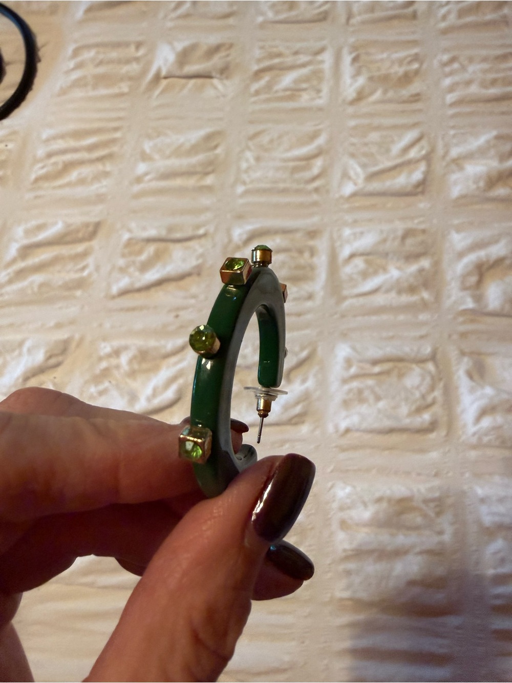 Green Crystal Accent Hoop Earrings - Women's Fashion Jewelry